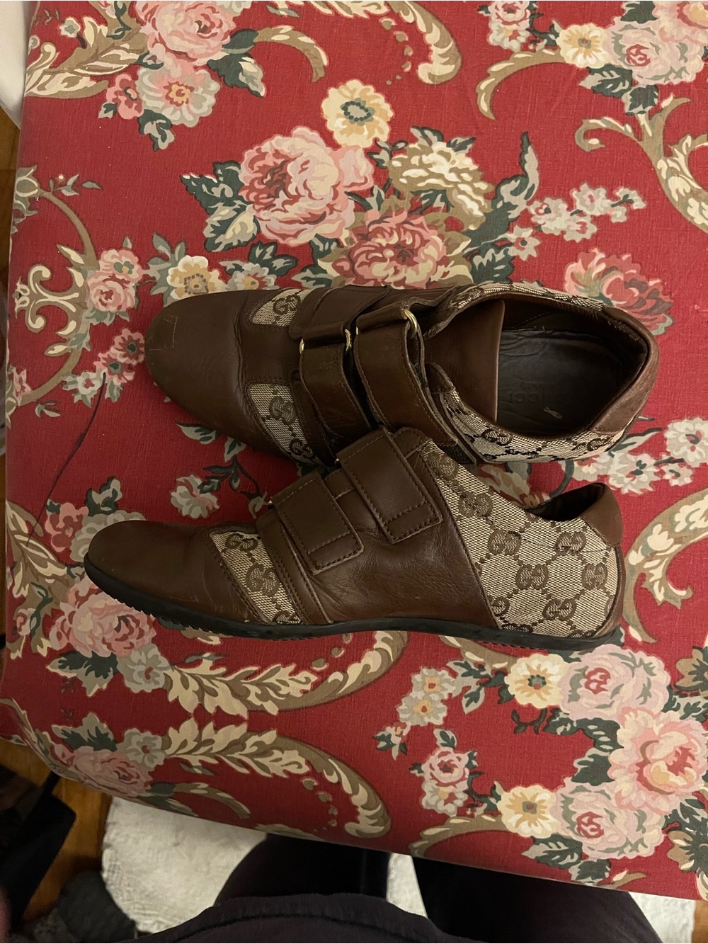 Vintage Gucci Brown Leather & GG Canvas Double-Strap Sneakers - Picture 4 of 6